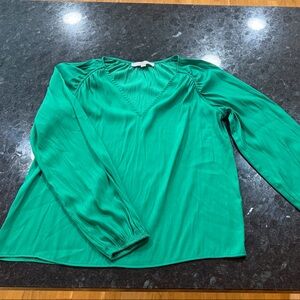 LOFT Emerald Green V-Neck Long Sleeve Blouse